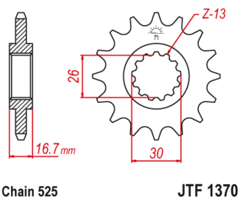 JT Звезда передняя JTF1370.16 - Звезды JT - цепи и звезды - Мотозапчасти - Интернет-магазин мотоэкипировки и мотозапчастей MотоГанза